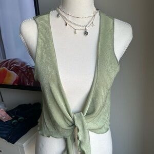 SHEIN Sage Green Satin Tie-Front Crop Vest | Size M